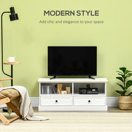 Modern TV Unit Cabinet for TVs up to 45" with Drawers, Open Shelves & Cable Holes - White