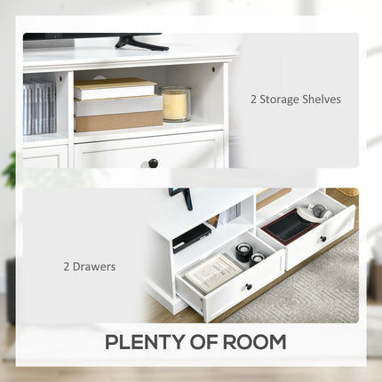 Modern TV Unit Cabinet for TVs up to 45" with Drawers, Open Shelves & Cable Holes - White