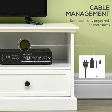 Modern TV Unit Cabinet for TVs up to 45" with Drawers, Open Shelves & Cable Holes - White