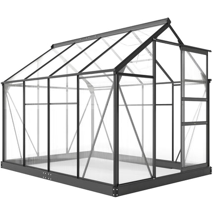 6x8ft Polycarbonate Greenhouse with Aluminium Frame and Sliding Door - Grey