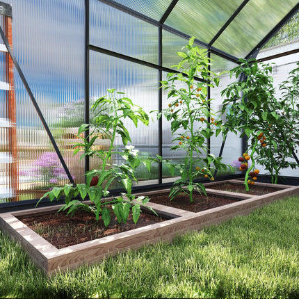 6x8ft Polycarbonate Greenhouse with Aluminium Frame and Sliding Door - Grey