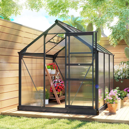 6 x 6 ft Aluminium Frame Greenhouse with Sliding Door & Window - Grey