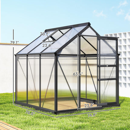6 x 6 ft Aluminium Frame Greenhouse with Sliding Door & Window - Grey