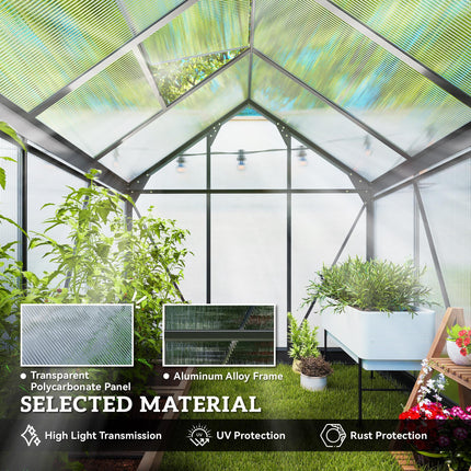 6 x 6 ft Aluminium Frame Greenhouse with Sliding Door & Window - Grey