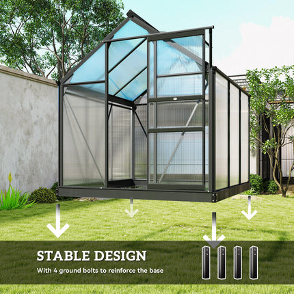 6 x 6 ft Aluminium Frame Greenhouse with Sliding Door & Window - Grey