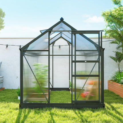 6 x 6 ft Aluminium Frame Greenhouse with Sliding Door & Window - Grey
