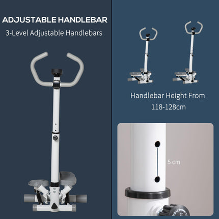 Adjustable Twist Stepper Machine with LCD Monitor and Handlebars - White