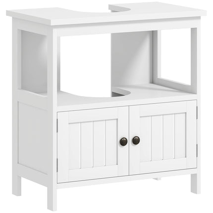 Modern Bathroom Vanity Storage Cabinet with Double Doors and U-Shape Cut-Out - White