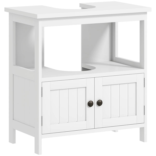 Modern Bathroom Vanity Storage Cabinet with Double Doors and U-Shape Cut-Out - White