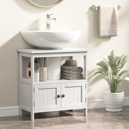 Modern Bathroom Vanity Storage Cabinet with Double Doors and U-Shape Cut-Out - White