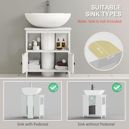 Modern Bathroom Vanity Storage Cabinet with Double Doors and U-Shape Cut-Out - White