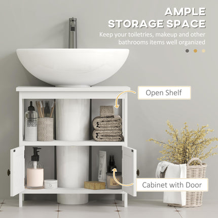 Modern Bathroom Vanity Storage Cabinet with Double Doors and U-Shape Cut-Out - White