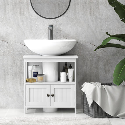 Modern Bathroom Vanity Storage Cabinet with Double Doors and U-Shape Cut-Out - White