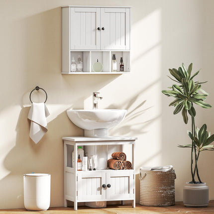 Modern Bathroom Vanity Storage Cabinet with Double Doors and U-Shape Cut-Out - White