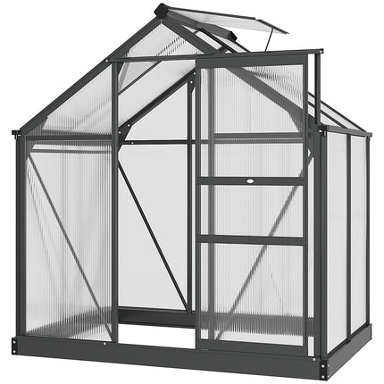 6ft x 4ft Aluminium Frame Greenhouse with Polycarbonate Panels and Sliding Door - Grey