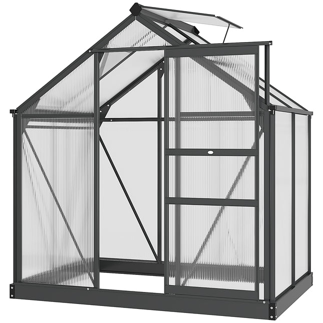 6ft x 4ft Aluminium Frame Greenhouse with Polycarbonate Panels and Sliding Door - Grey