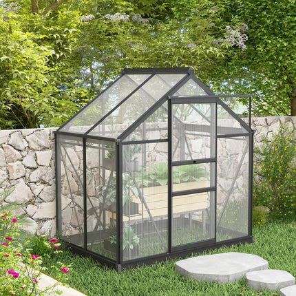 6ft x 4ft Aluminium Frame Greenhouse with Polycarbonate Panels and Sliding Door - Grey