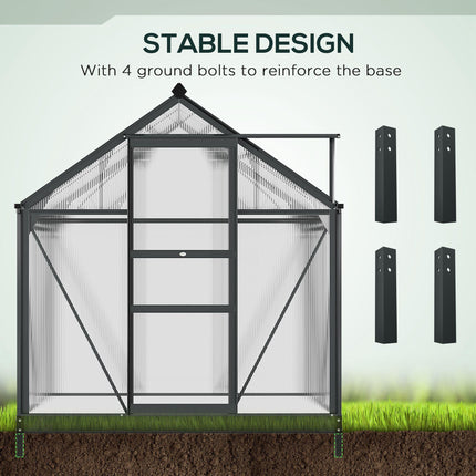 6ft x 4ft Aluminium Frame Greenhouse with Polycarbonate Panels and Sliding Door - Grey