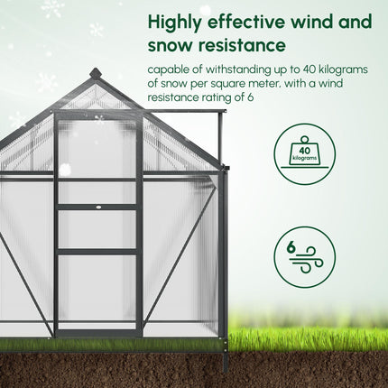 6ft x 4ft Aluminium Frame Greenhouse with Polycarbonate Panels and Sliding Door - Grey