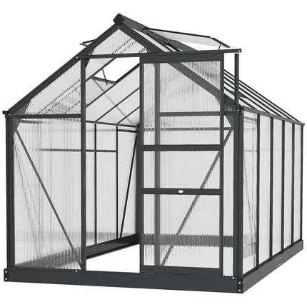 6x10ft Aluminium Frame Greenhouse with Polycarbonate Panels and Sliding Door - Grey