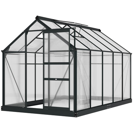 6x10ft Aluminium Frame Greenhouse with Polycarbonate Panels and Sliding Door - Grey
