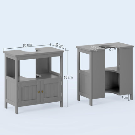 Modern Pedestal Under Sink Cabinet with Double Doors and U-Shaped Cut-Out - Light Grey
