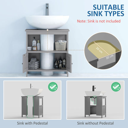 Modern Pedestal Under Sink Cabinet with Double Doors and U-Shaped Cut-Out - Light Grey