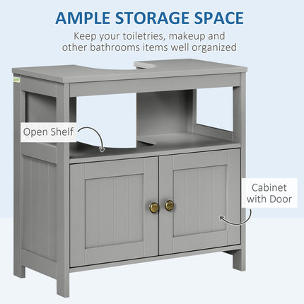 Modern Pedestal Under Sink Cabinet with Double Doors and U-Shaped Cut-Out - Light Grey