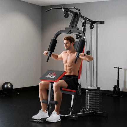 Multi Gym Machine with 66kg Weight Stack for Full Body Strength Training - Red
