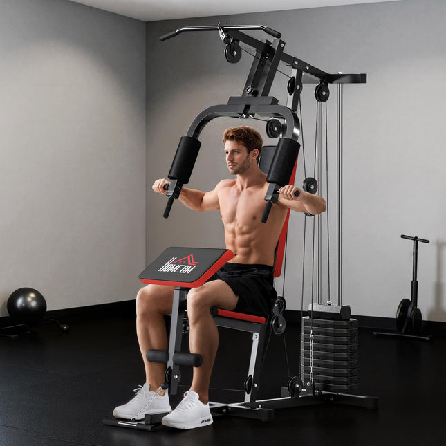 Multi Gym Machine with 66kg Weight Stack for Full Body Strength Training - Red