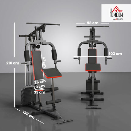 Multi Gym Machine with 66kg Weight Stack for Full Body Strength Training - Red