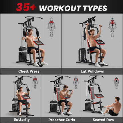 Multi Gym Machine with 66kg Weight Stack for Full Body Strength Training - Red