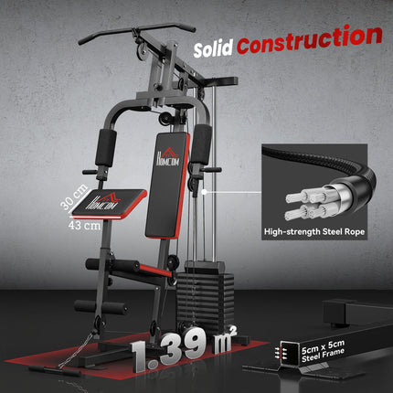 Multi Gym Machine with 66kg Weight Stack for Full Body Strength Training - Red