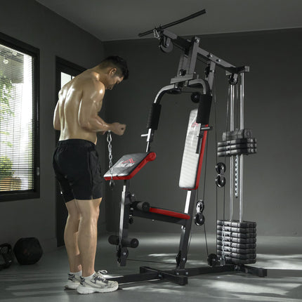 Multi Gym Machine with 66kg Weight Stack for Full Body Strength Training - Red