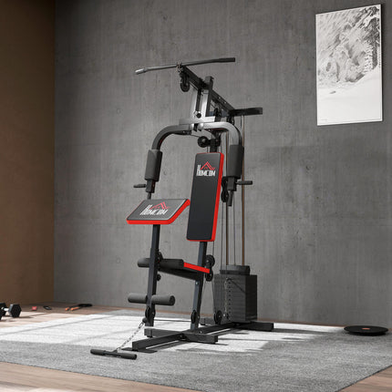 Multi Gym Machine with 66kg Weight Stack for Full Body Strength Training - Red