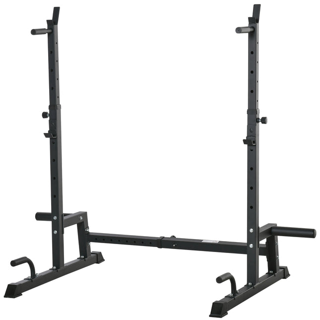 Multi-Function Adjustable Barbell Squat Rack and Dumbbell Stand with Dip Station - Black