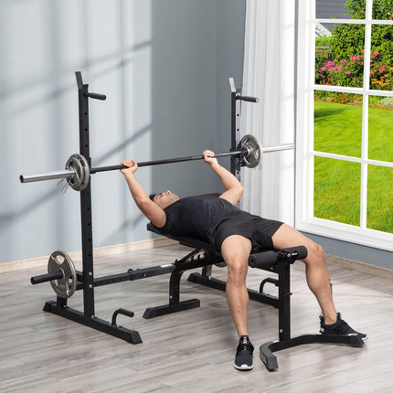 Multi-Function Adjustable Barbell Squat Rack and Dumbbell Stand with Dip Station - Black