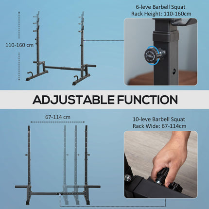Multi-Function Adjustable Barbell Squat Rack and Dumbbell Stand with Dip Station - Black
