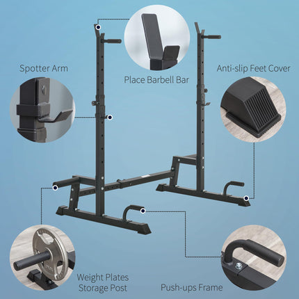 Multi-Function Adjustable Barbell Squat Rack and Dumbbell Stand with Dip Station - Black