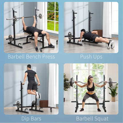 Multi-Function Adjustable Barbell Squat Rack and Dumbbell Stand with Dip Station - Black