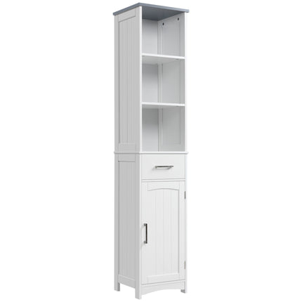 Tall Freestanding Bathroom Storage Cabinet with Three Shelves and Drawer - White