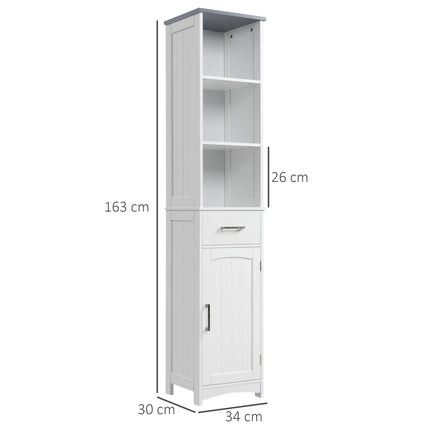 Tall Freestanding Bathroom Storage Cabinet with Three Shelves and Drawer - White