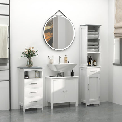 Tall Freestanding Bathroom Storage Cabinet with Three Shelves and Drawer - White