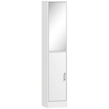 Tall Mirrored Bathroom Cabinet with Adjustable Shelves for Storage - White