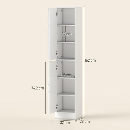 Tall Mirrored Bathroom Cabinet with Adjustable Shelves for Storage - White