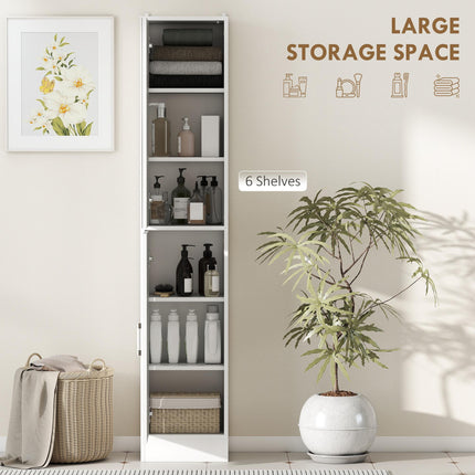 Tall Mirrored Bathroom Cabinet with Adjustable Shelves for Storage - White
