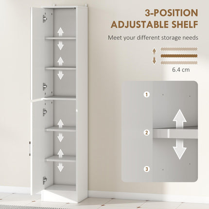 Tall Mirrored Bathroom Cabinet with Adjustable Shelves for Storage - White