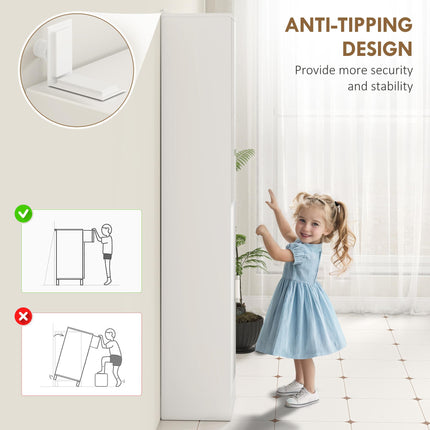 Tall Mirrored Bathroom Cabinet with Adjustable Shelves for Storage - White