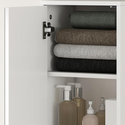 Tall Mirrored Bathroom Cabinet with Adjustable Shelves for Storage - White