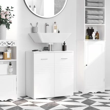 Under Sink Bathroom Cabinet with Adjustable Shelf and U-Shaped Cut-Out - White